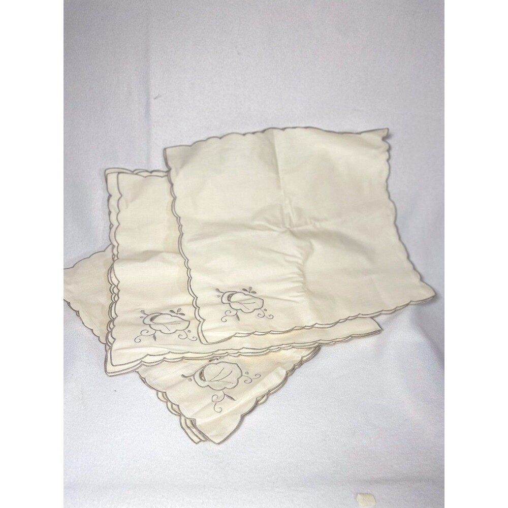 Vintage Cream Cotton Napkin Set 12pc Scalloped Embroidered Table Decor 15 x 15 " - Picture 10 of 12